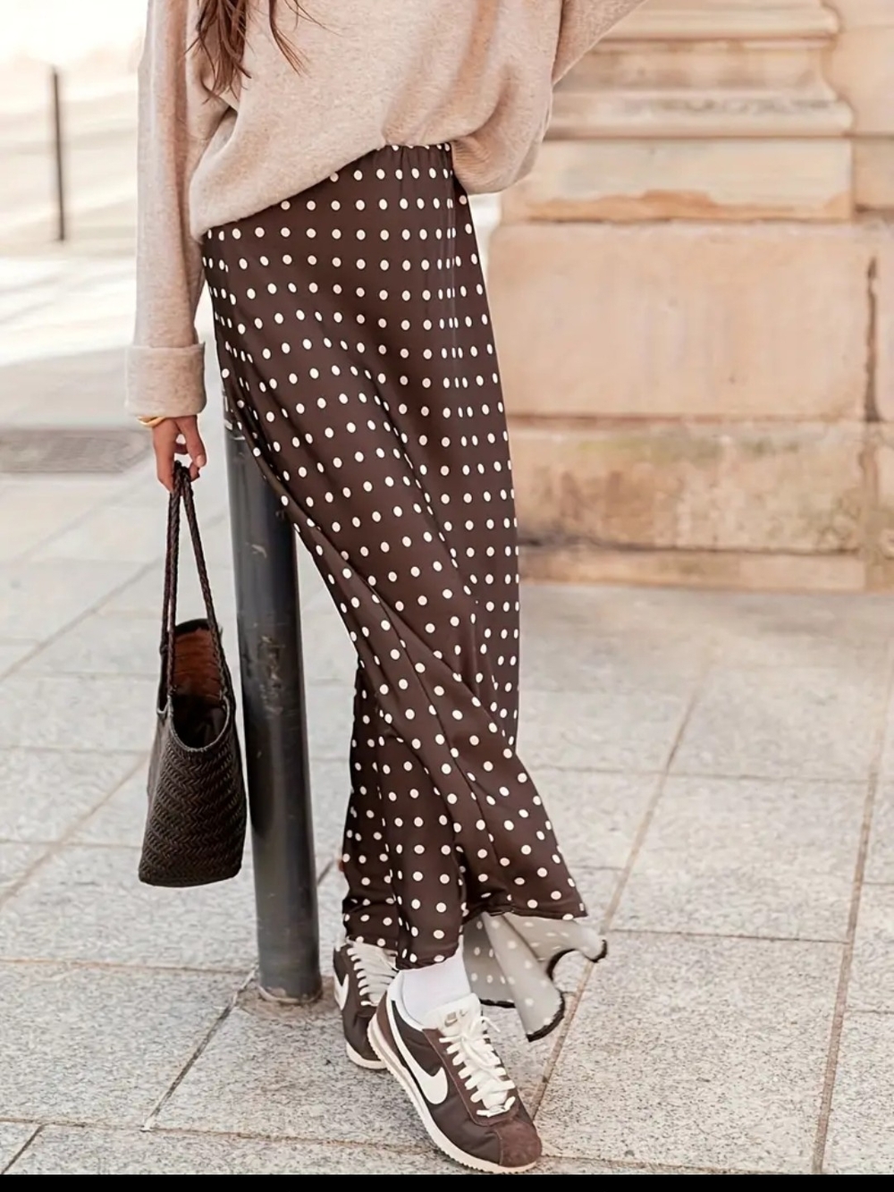"2/40$" Polka Dot Maxi Skirt – Chocolate & Cream- Size S